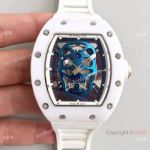 Swiss Copy Richard Mille Skull Watch RM 52-01 White Ceramic Blue Skull Dial